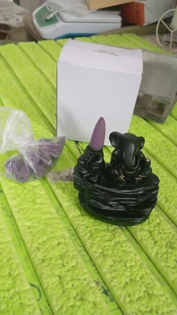 Smoke Fountain Ganesha Idol Decoration Items with 8 Pc Backflow Incense Cones Sticks (1 pc) Smoke Fountain Ganesha Idol Decoration Items with 8 Pc Backflow Incense Cones Sticks (1 pc)